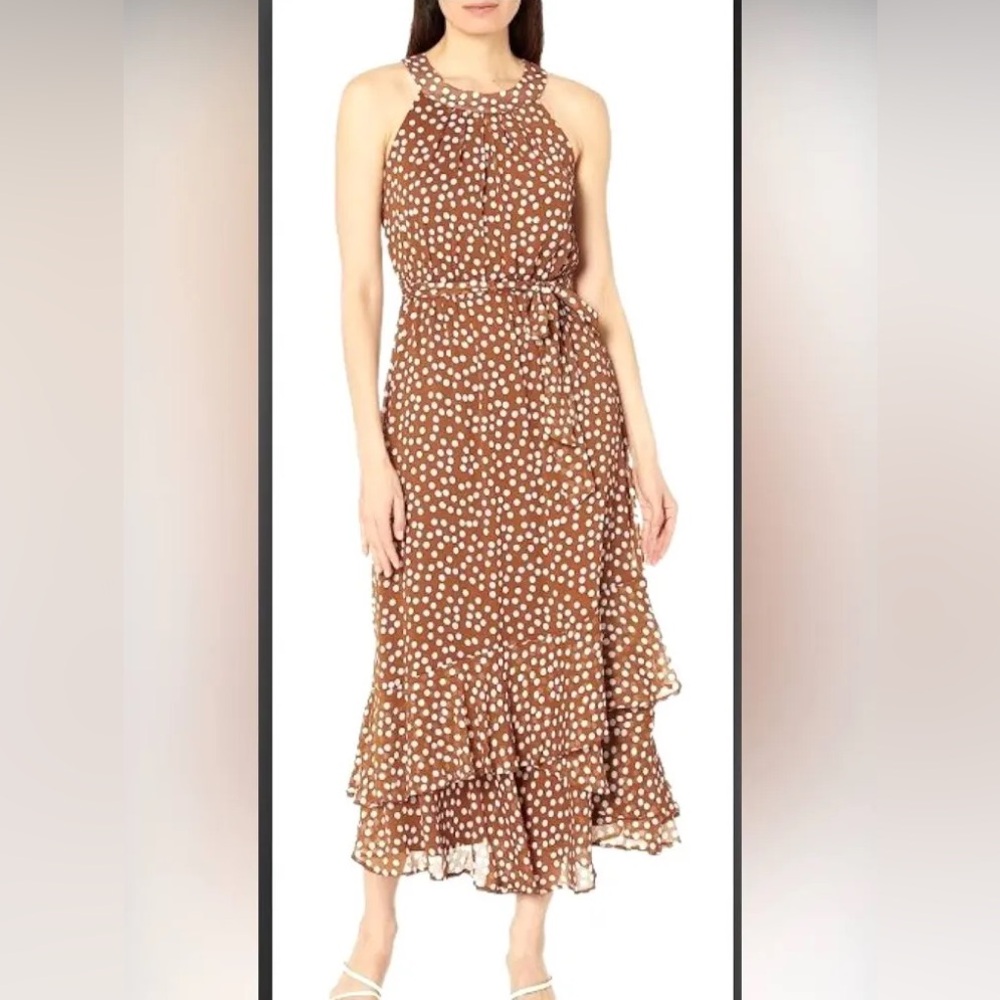 Calvin Klein Brown and White Polka Dot Maxi Dress